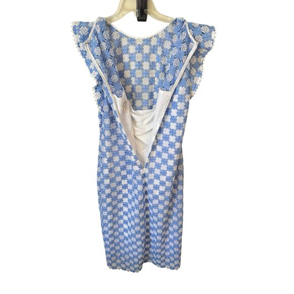 SHOSHANNA Rachel Ruffle Lace Midi Dress Size 12 Blue & White Wedding Guest - Picture 9 of 14